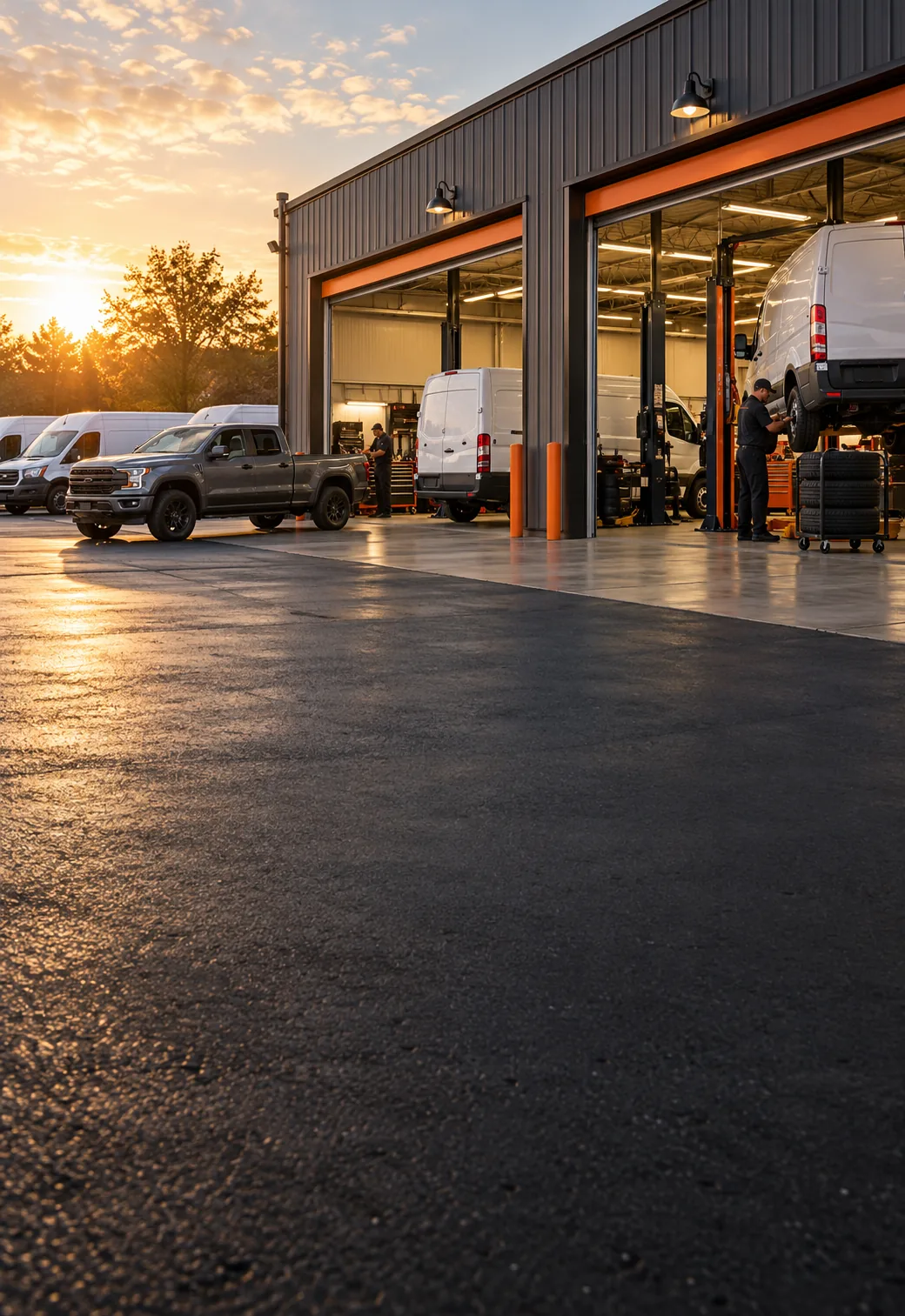 Fleet vans and work trucks at Prime Tire & Auto